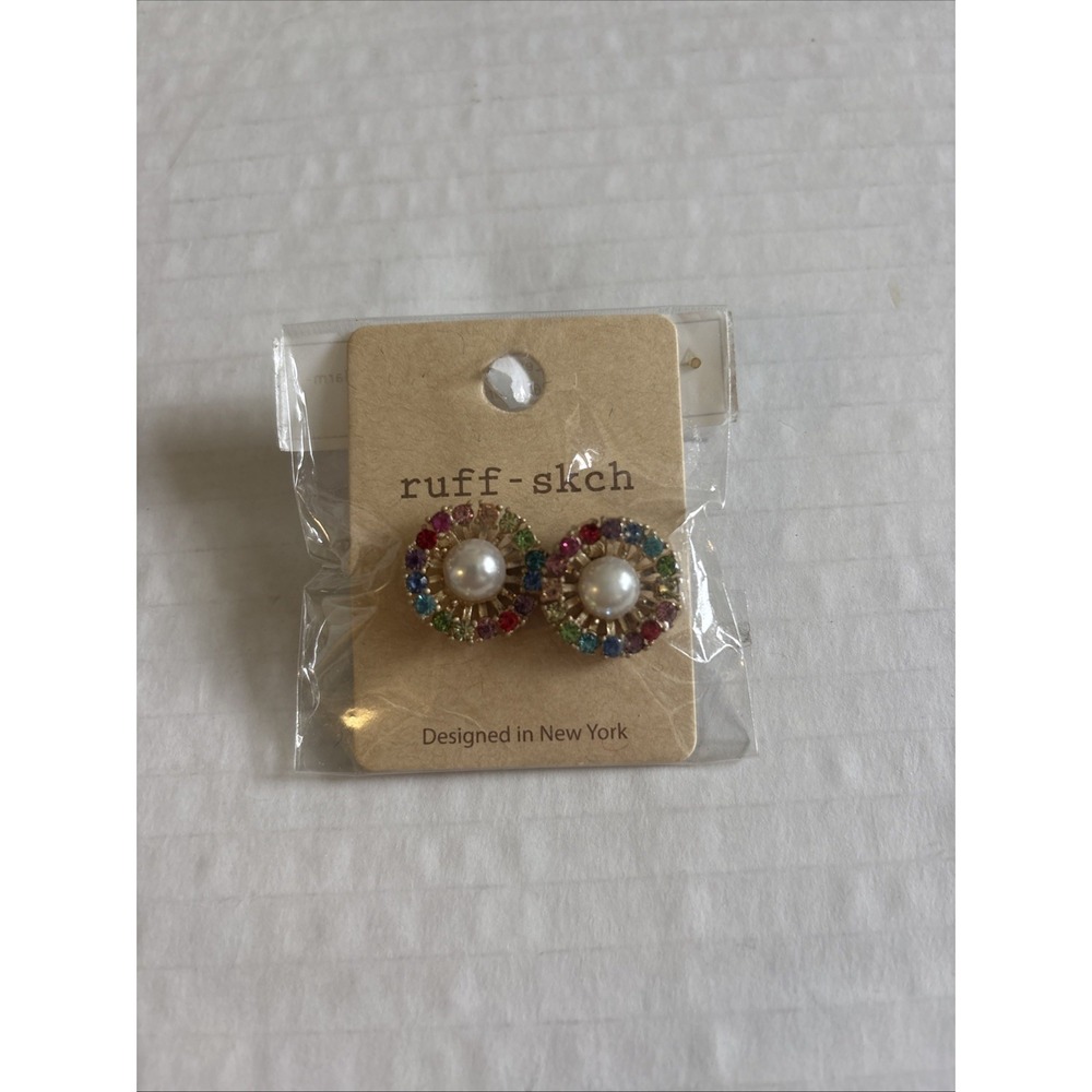 Ruff-skch Designed In New York Ladies Multicolor Rhinestone Stud Earrings, NWT